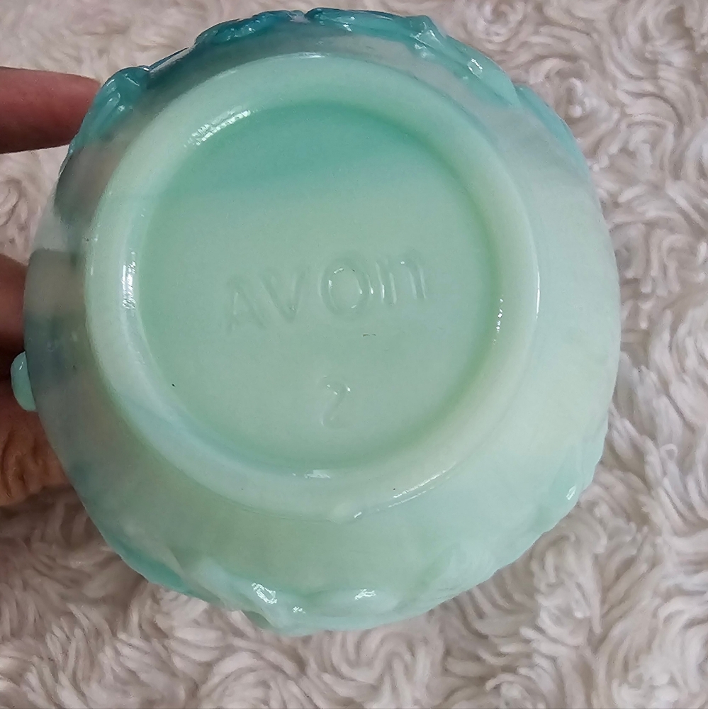 Avon Vintage 1970s Aqua Swirl Floral Rose Decanter Pitcher 4.5 Inch Tall EUC - Picture 11 of 16